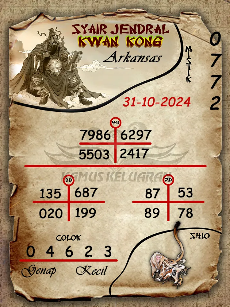 syair jendral kwan kong arkansas 31 10 2024