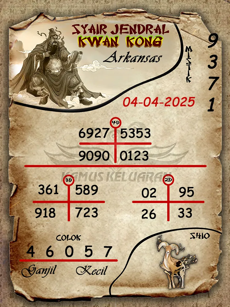 syair jendral kwan kong arkansas 04 04 2025