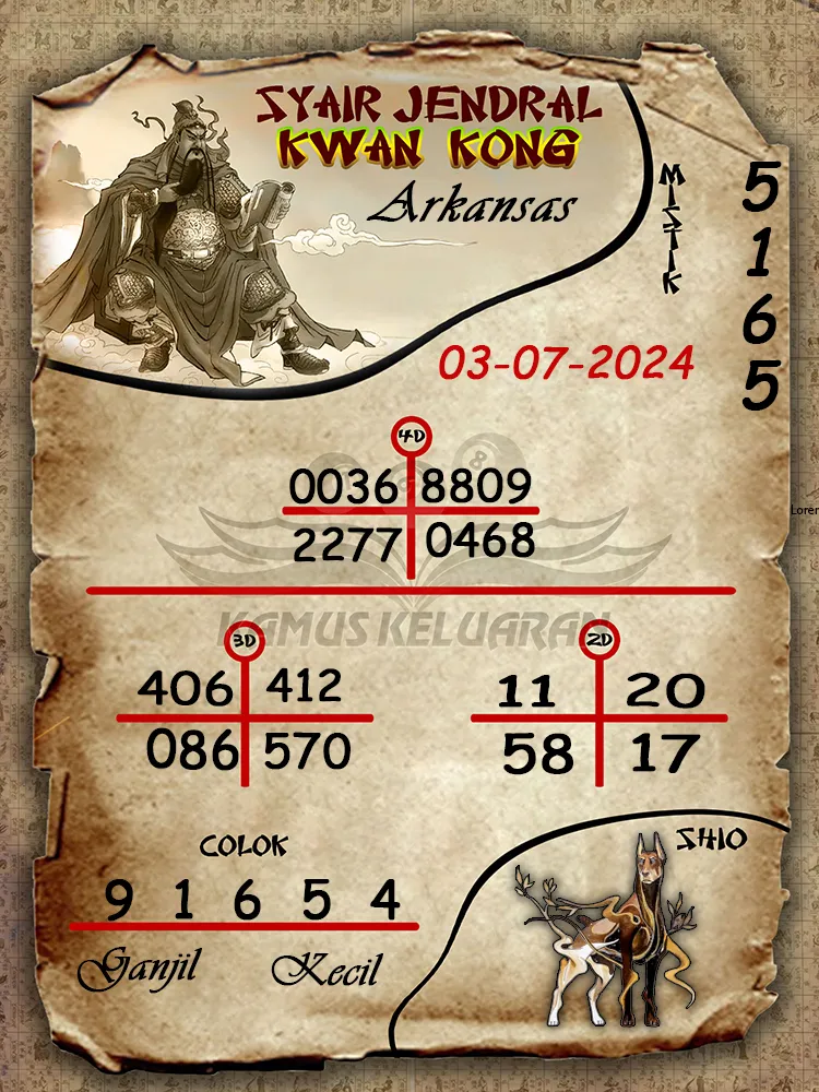 syair jendral kwan kong Arkansas 03 07 2025