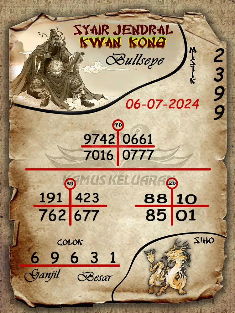 syair jendral kwan kong Bullseye 06 07 2025