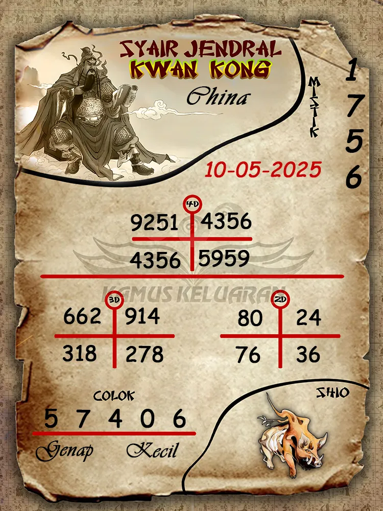 syair jendral kwan kong china 10 05 2025