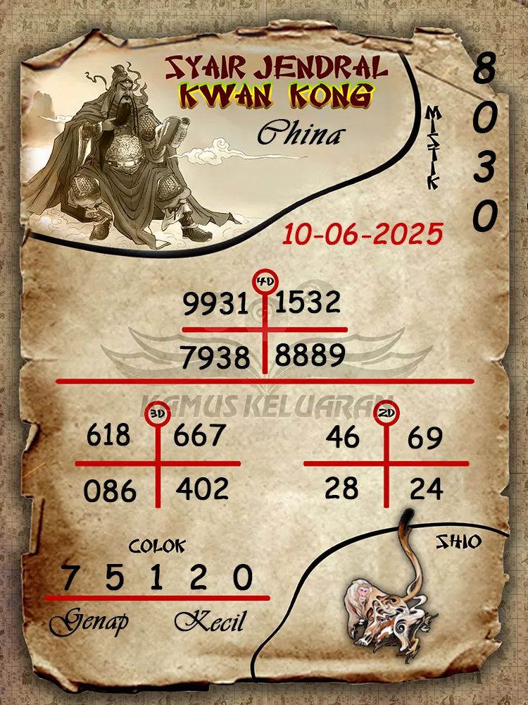 syair jendral kwan kong china 10 06 2025