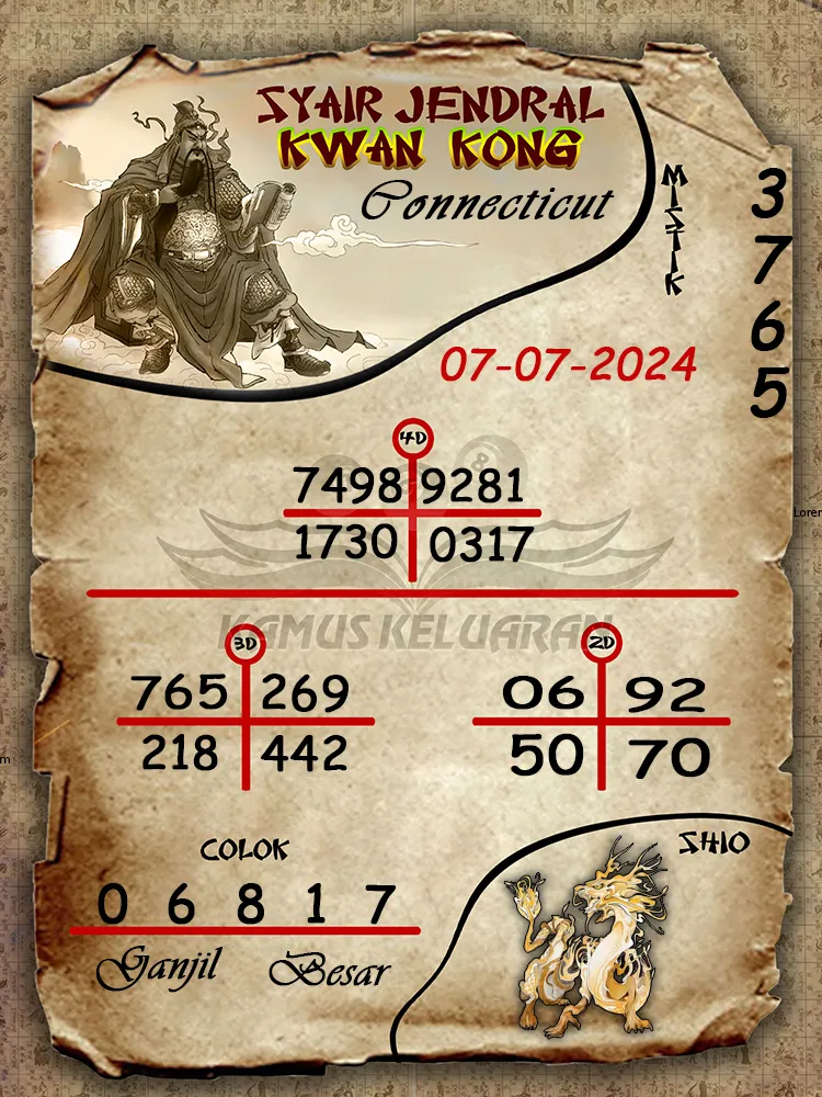 syair jendral kwan kong Connecticut 07 07 2025