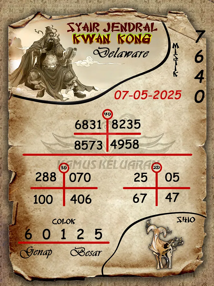 syair jendral kwan kong delaware 07 05 2025