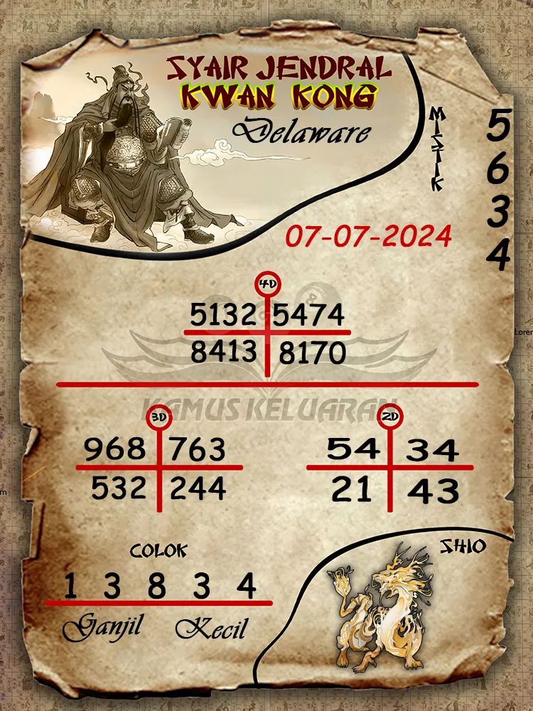 syair jendral kwan kong Delaware 07 07 2025