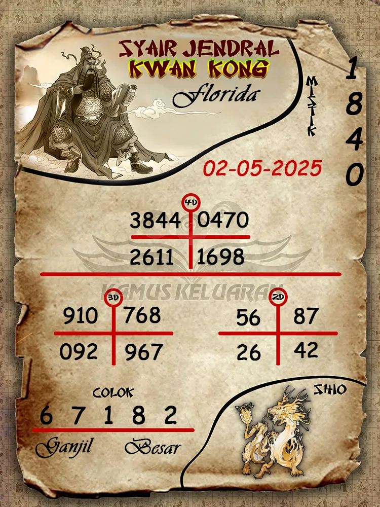 syair jendral kwan kong florida 02 05 2025