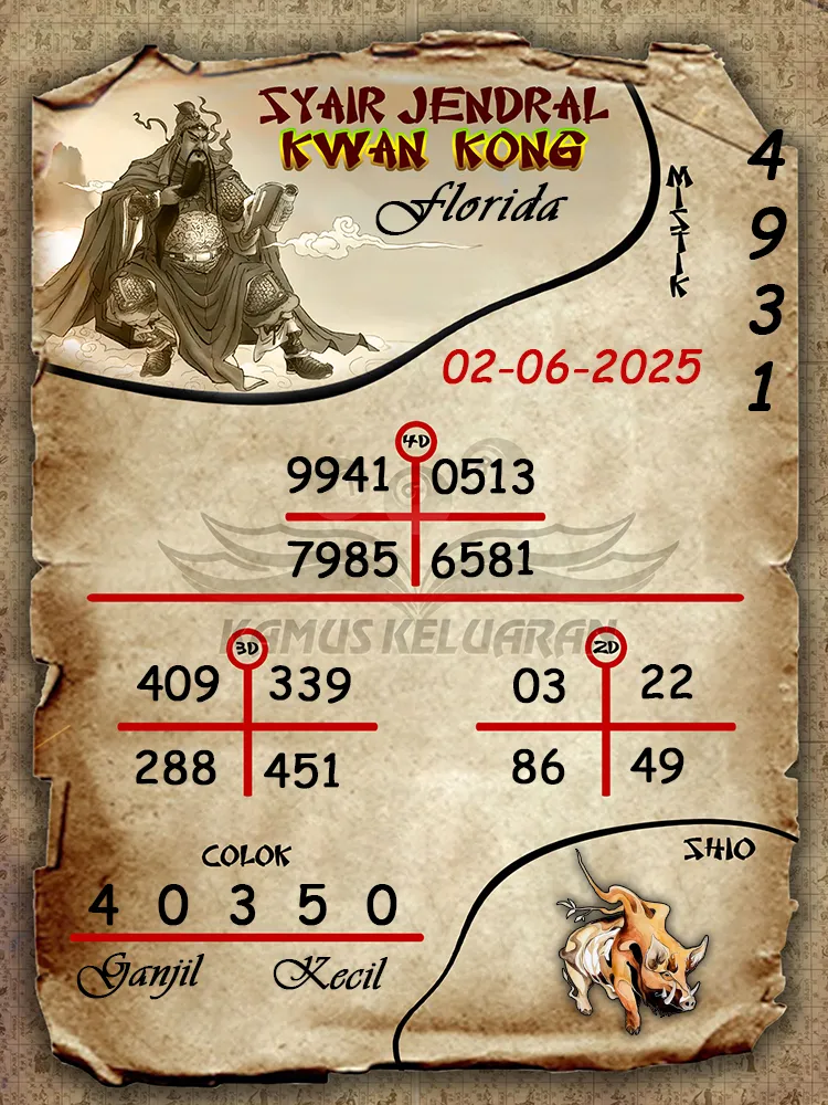 syair jendral kwan kong florida 02 06 2025