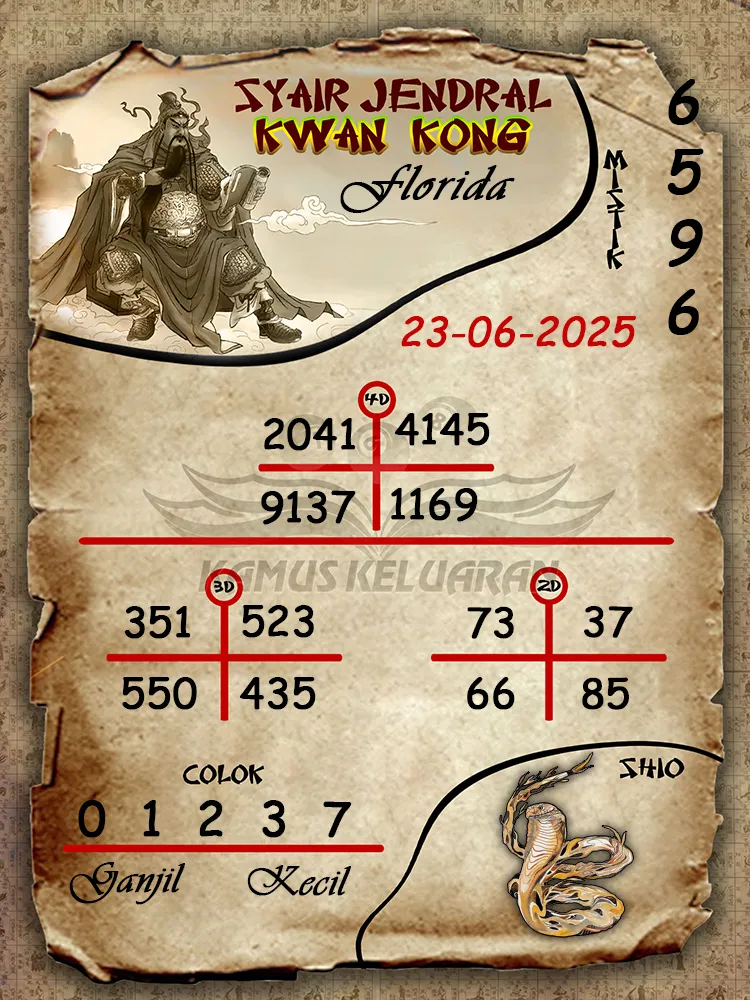 syair jendral kwan kong florida 23 06 2025