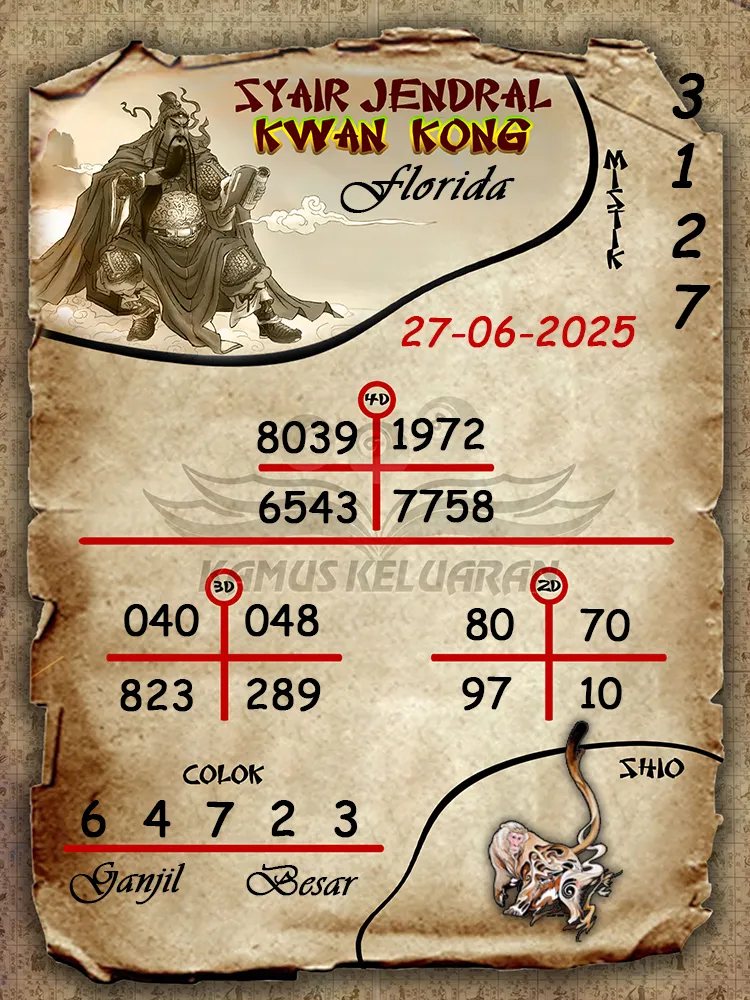 syair jendral kwan kong florida 27 06 2025