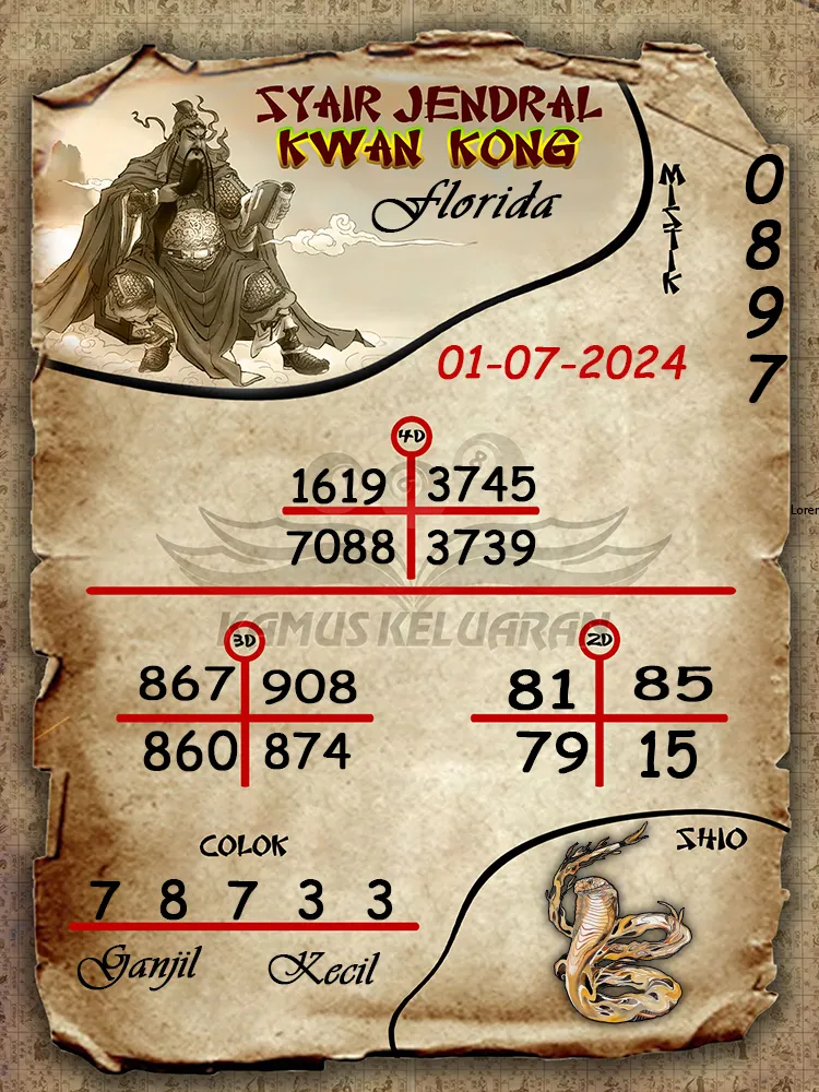 syair jendral kwan kong Florida 01 07 2025