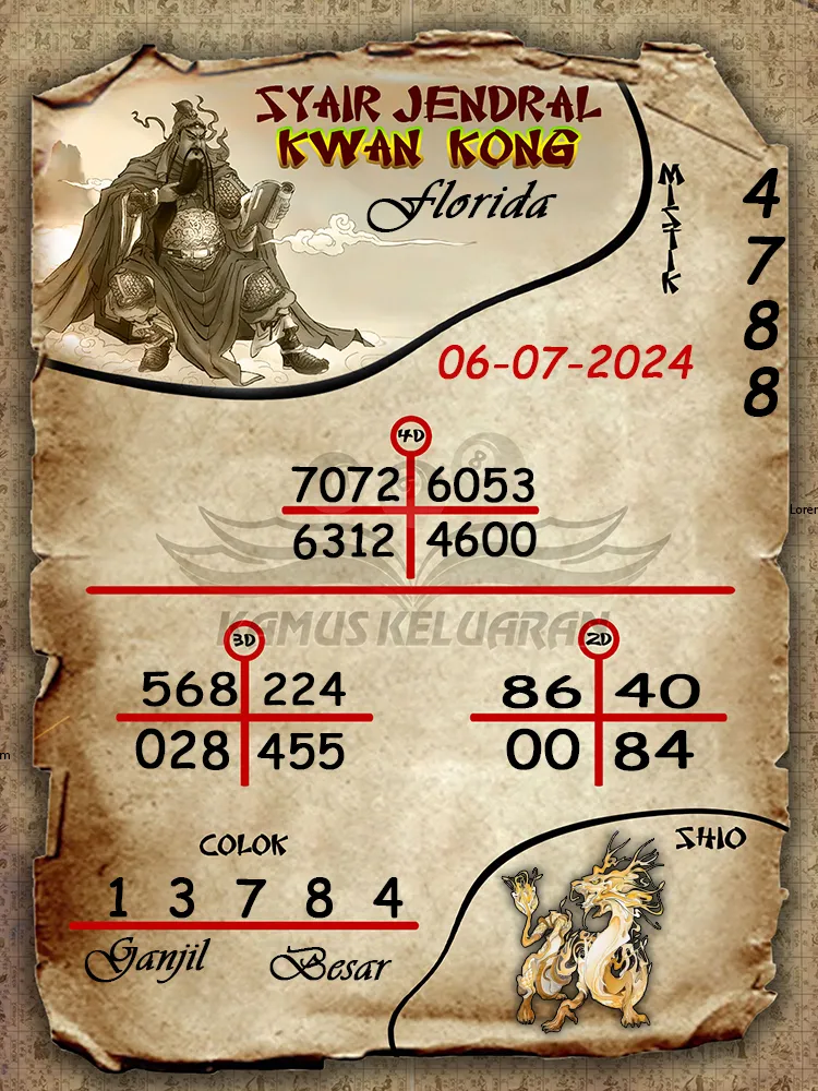 syair jendral kwan kong Florida 06 07 2025