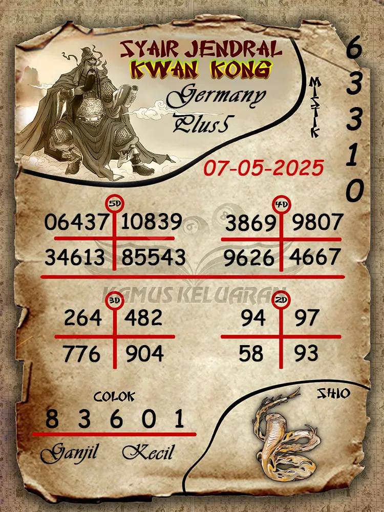 syair jendral kwan kong germany plus5 07 05 2025