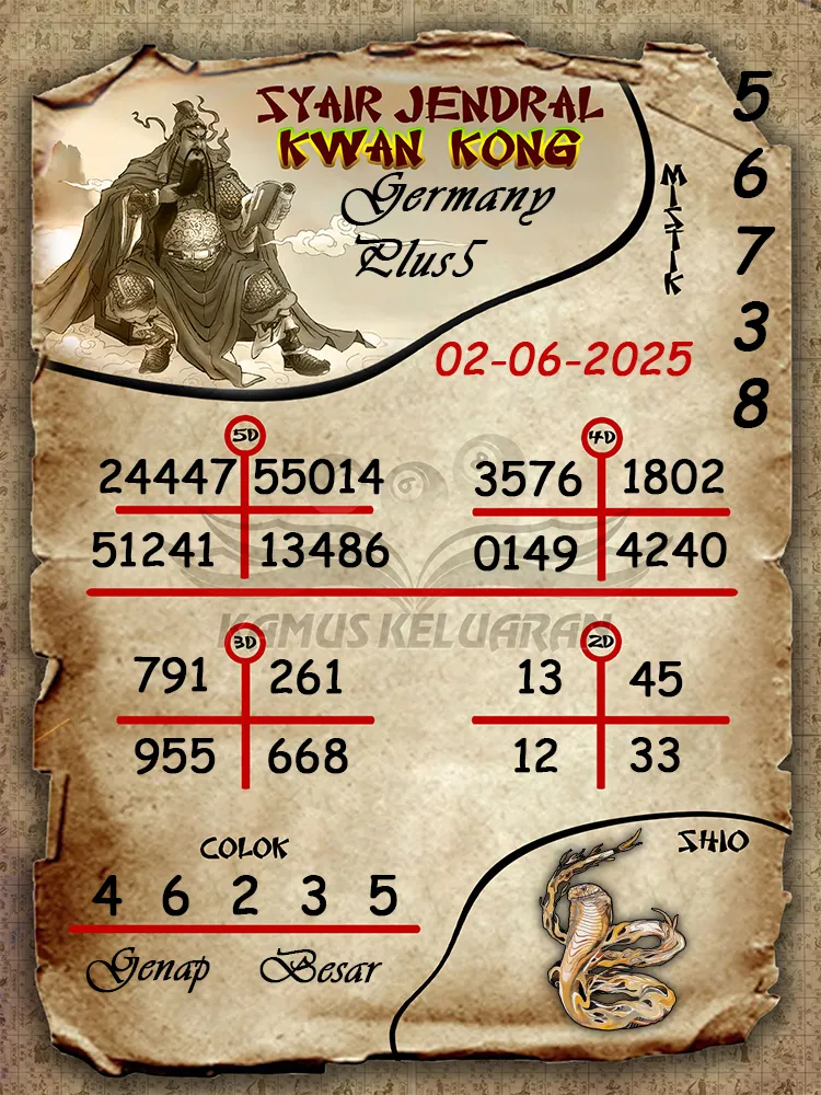 syair jendral kwan kong germany plus5 02 06 2025