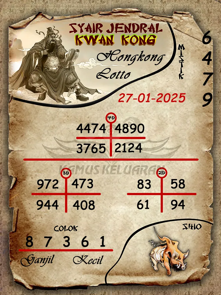 syair jendral kwan kong hongkong lotto 27 01 2025