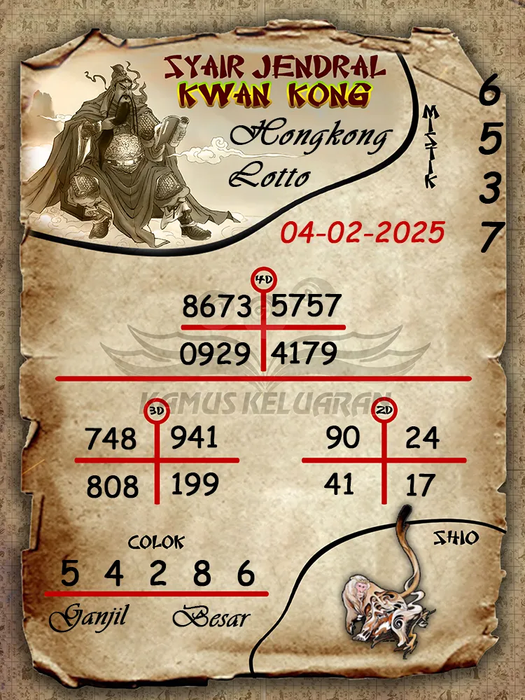 syair jendral kwan kong hongkong lotto 05 02 2025