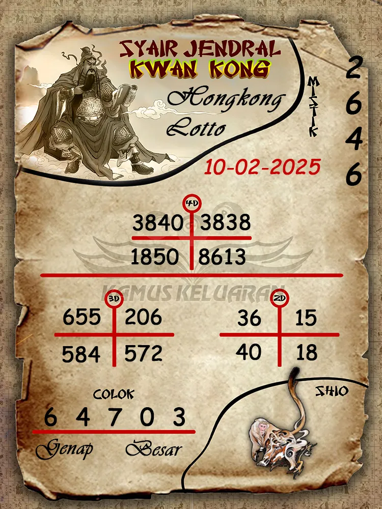 syair jendral kwan kong hongkong lotto 10 02 2025