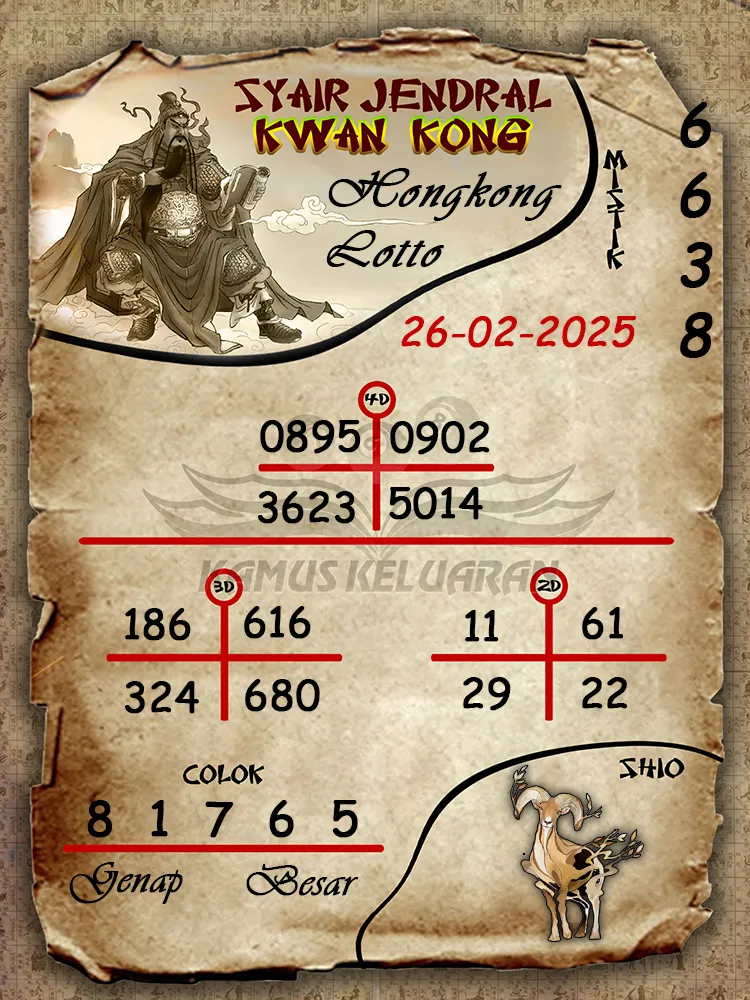 syair jendral kwan kong hongkong lotto 26 02 2025