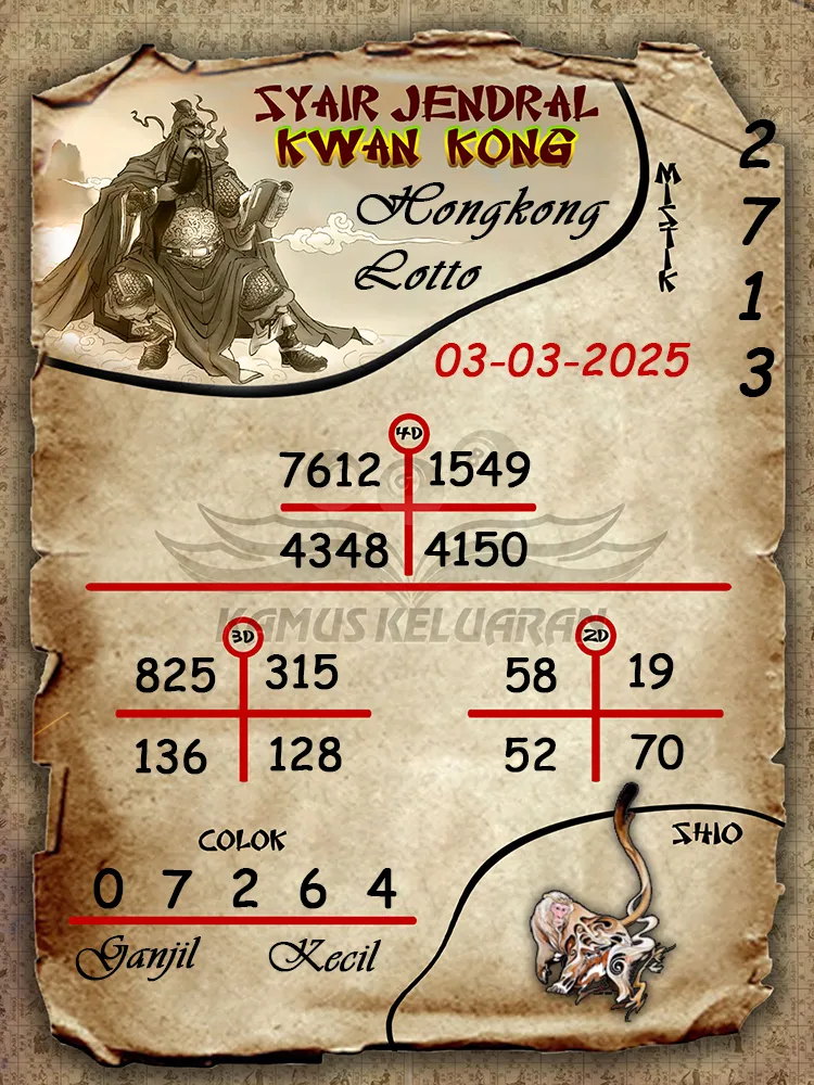 syair jendral kwan kong hongkong lotto 03 03 2025