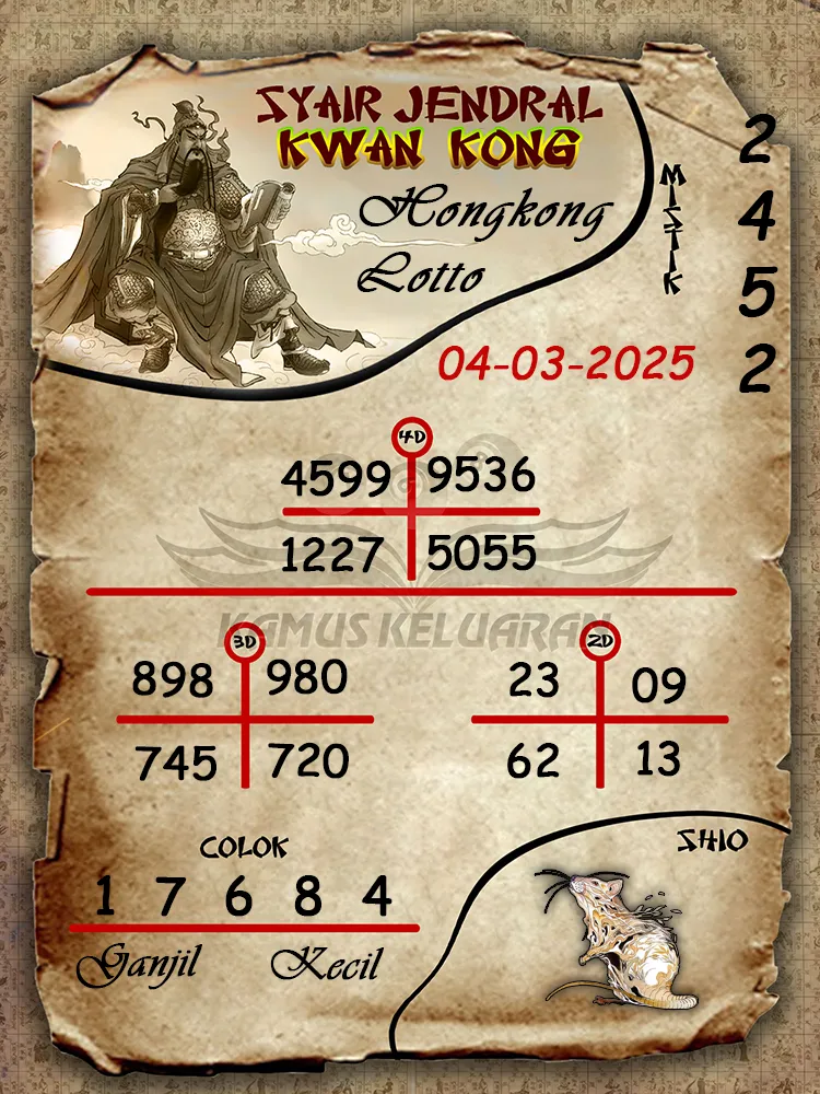 syair jendral kwan kong hongkong lotto 04 03 2025