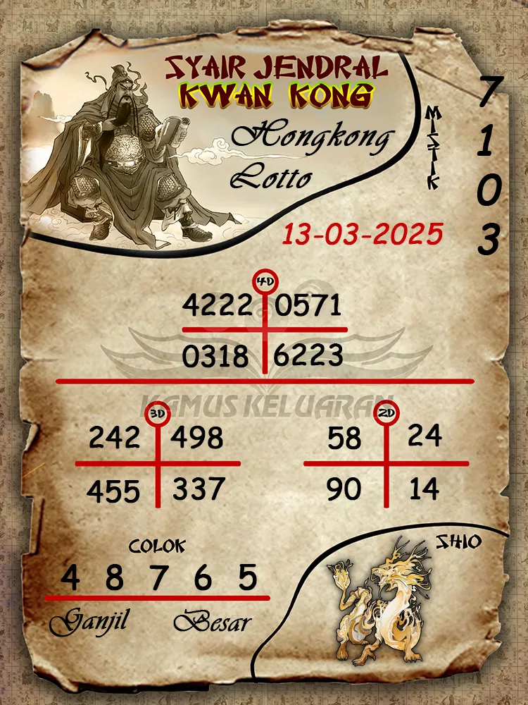 syair jendral kwan kong hongkong lotto 13 03 2025