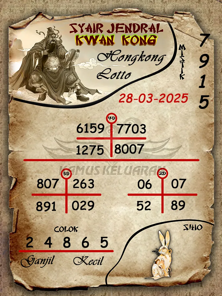 syair jendral kwan kong hongkong lotto 28 03 2025