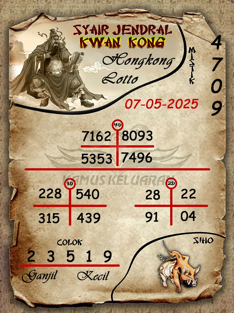 syair jendral kwan kong hongkong lotto 07 05 2025