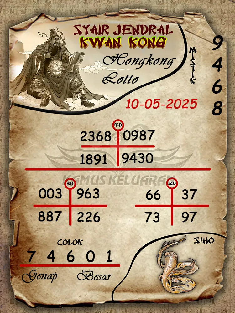 syair jendral kwan kong hongkong lotto 10 05 2025