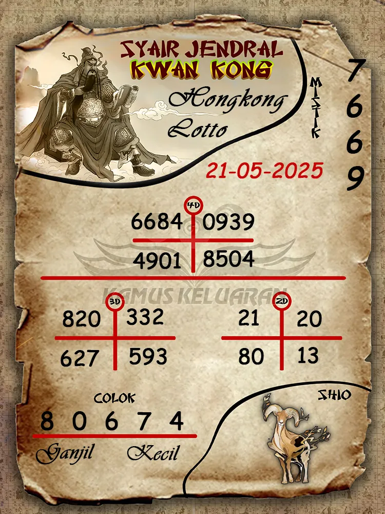 syair jendral kwan kong hongkong lotto 21 05 2025