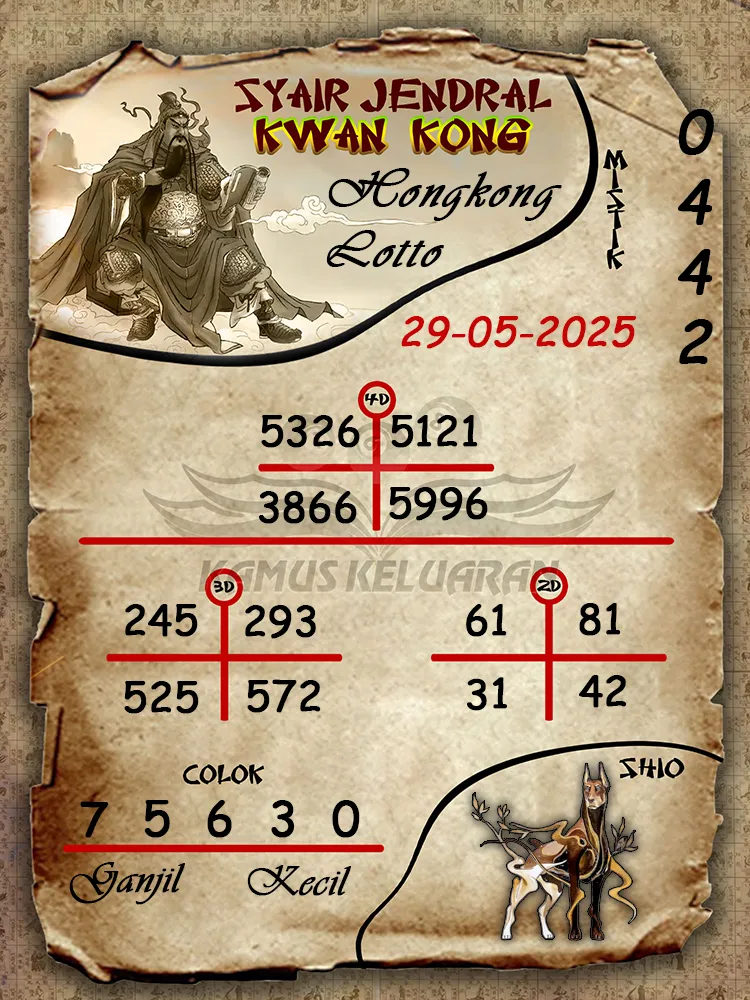 syair jendral kwan kong hongkong lotto 29 05 2025