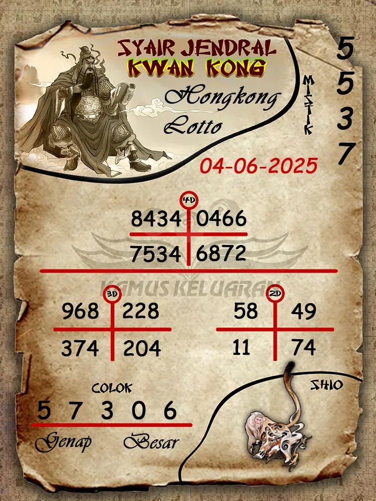 syair jendral kwan kong hongkong lotto 04 06 2025