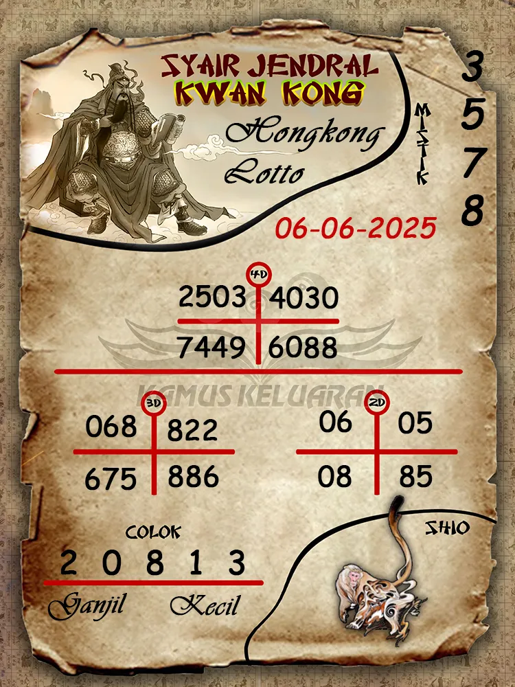 syair jendral kwan kong hongkong lotto 06 06 2025
