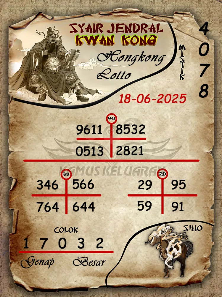 syair jendral kwan kong hongkong lotto 18 06 2025