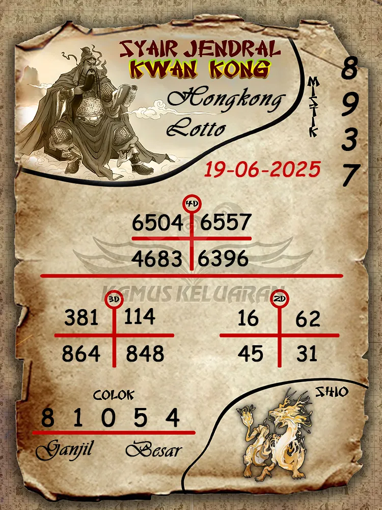 syair jendral kwan kong hongkong lotto 19 06 2025