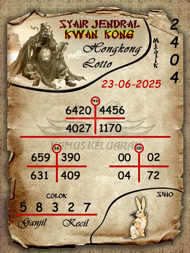 syair jendral kwan kong hongkong lotto 23 06 2025