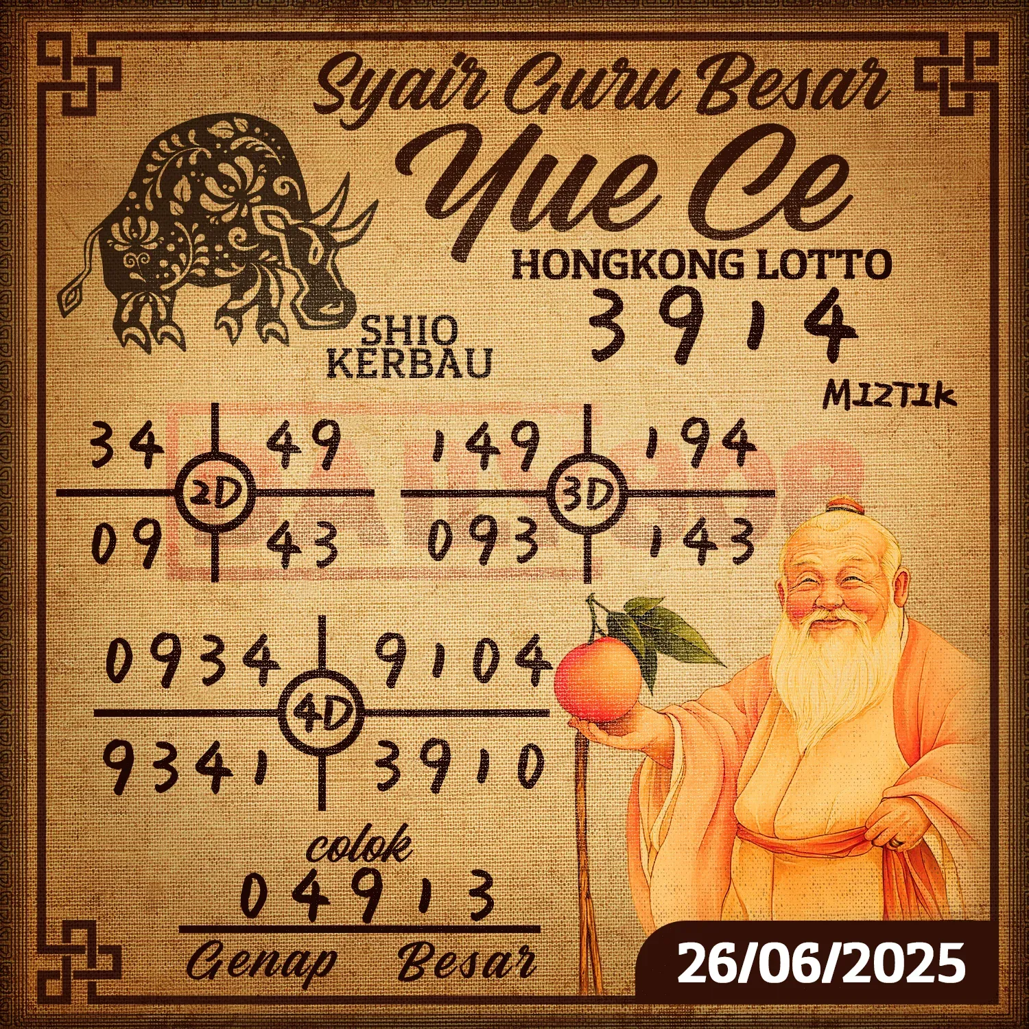 syair Yue Ce Hongkong Lotto 26 06 2025