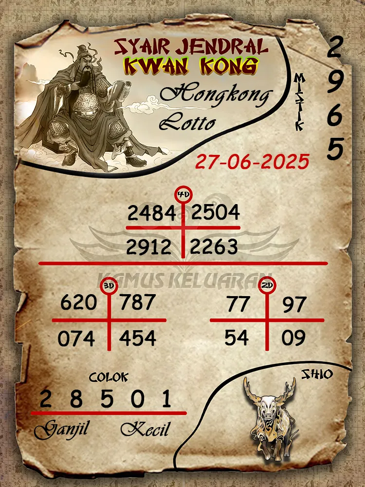 syair jendral kwan kong hongkong lotto 27 06 2025