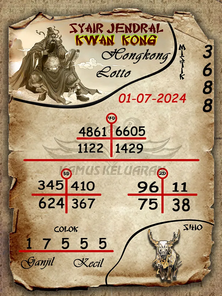 syair jendral kwan kong  Hongkong Lotto 01 07 2025