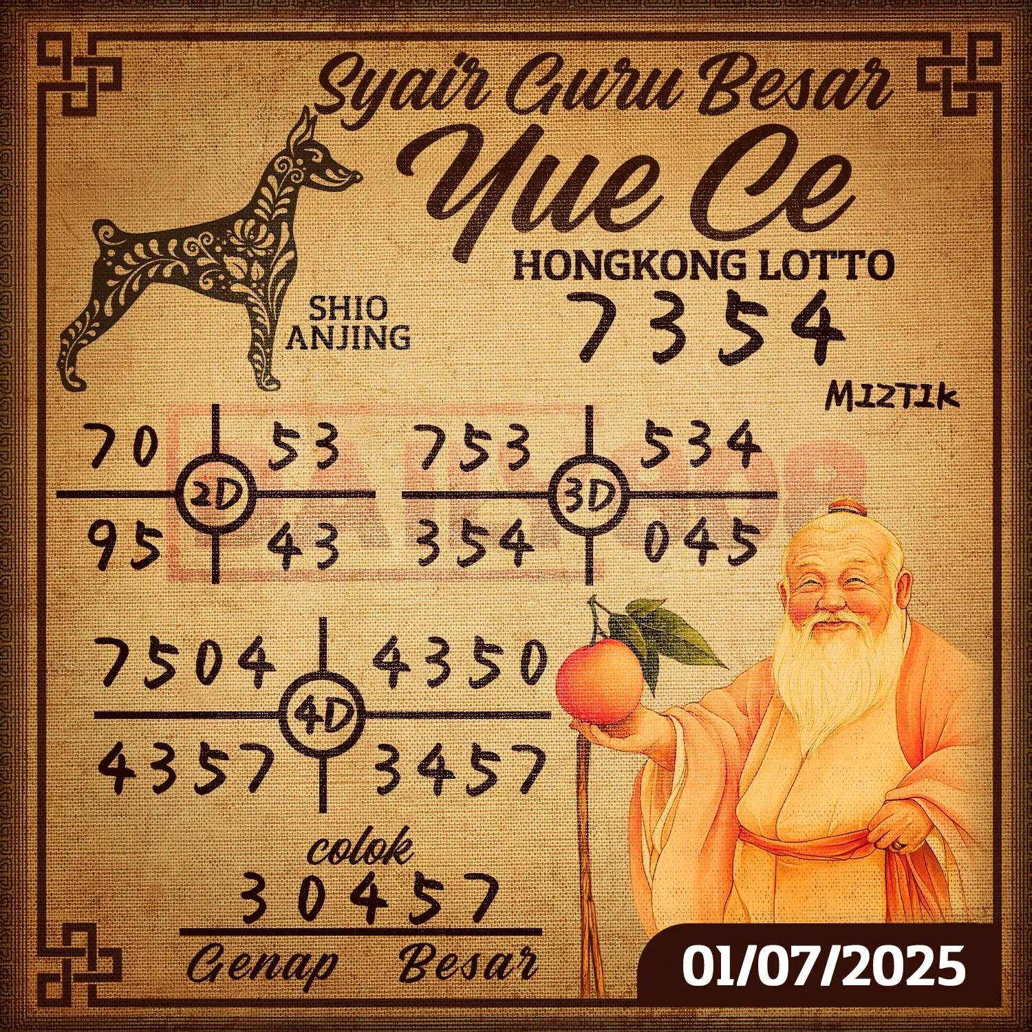 syair Yue Ce Hongkong Lotto 01 07 2025