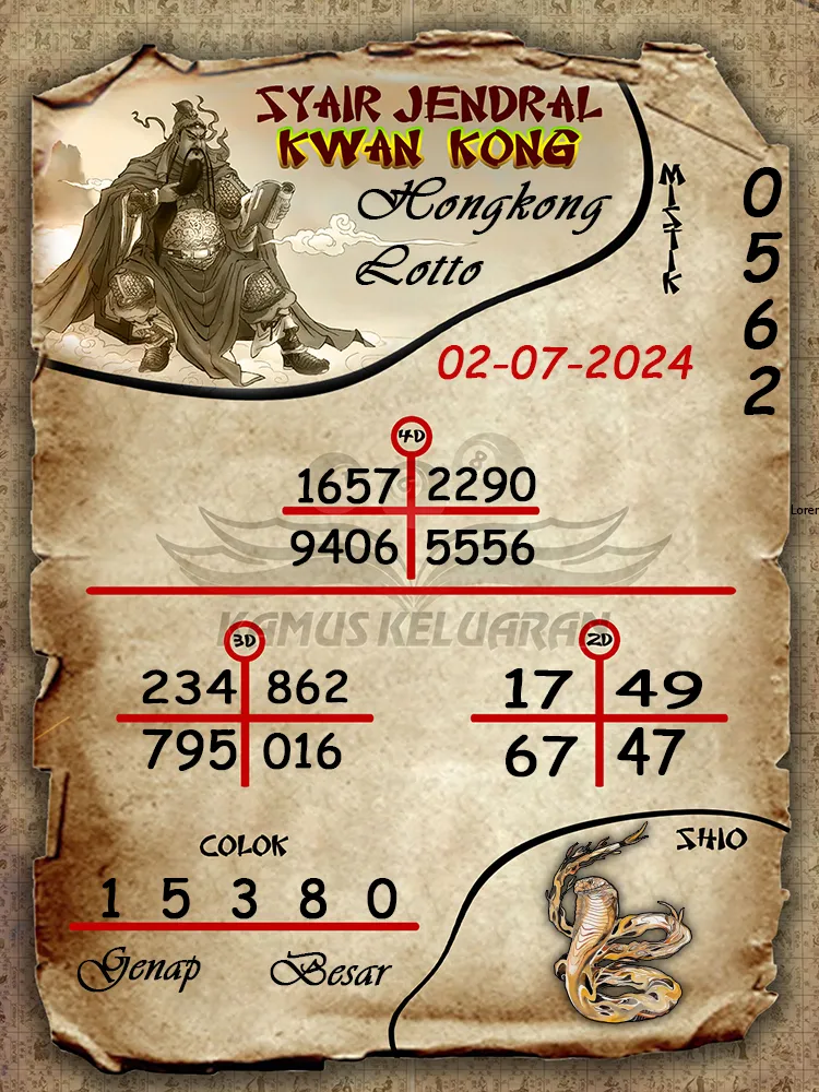 syair jendral kwan kong Hongkong Lotto 02 07 2025