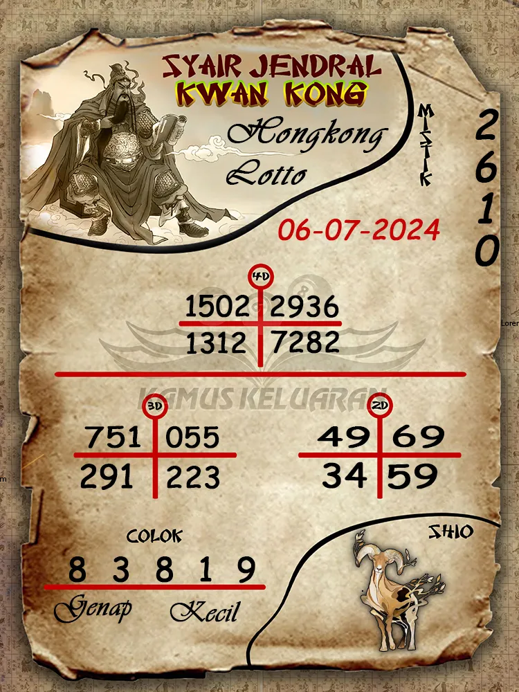 syair jendral kwan kong Hongkong Lotto 06 07 2025
