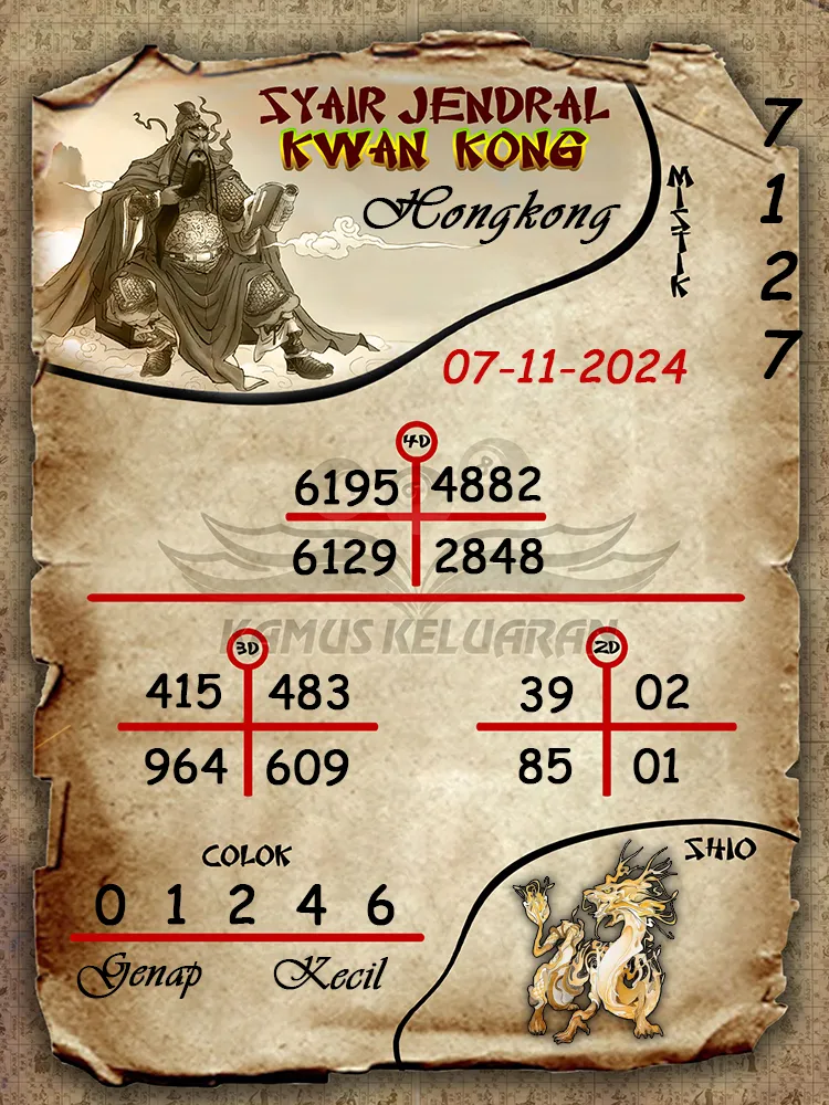 syair jendral kwan kong hongkong 07 11 2024