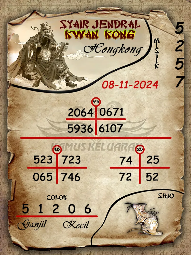 syair jendral kwan kong hongkong 08 11 2024
