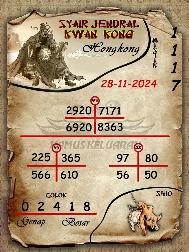 syair jendral kwan kong hongkong 28 11 2024