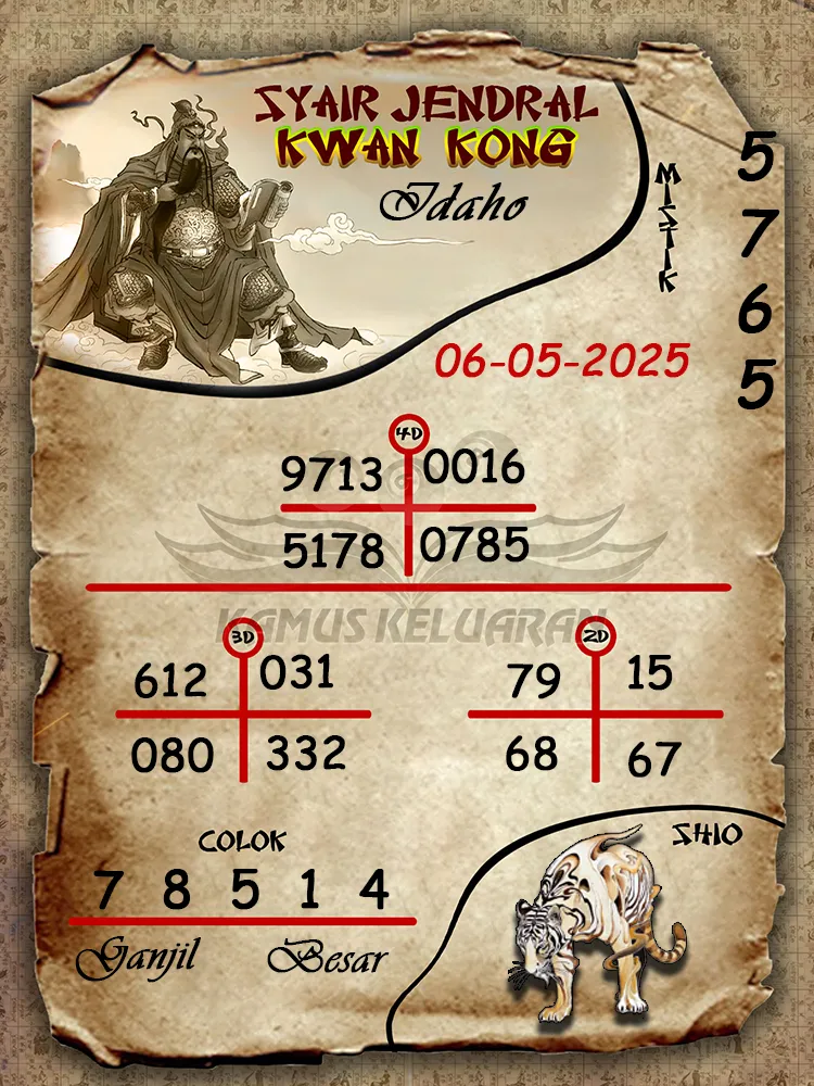 syair jendral kwan kong idaho 06 05 2025