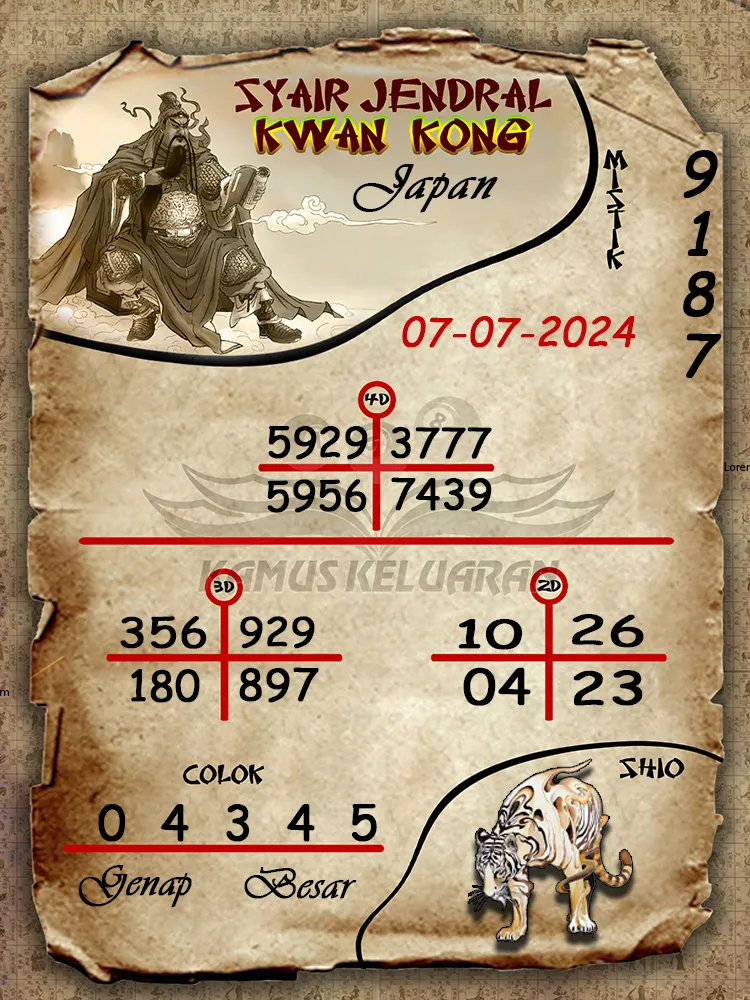 syair jendral kwan kong Japan 07 07 2025