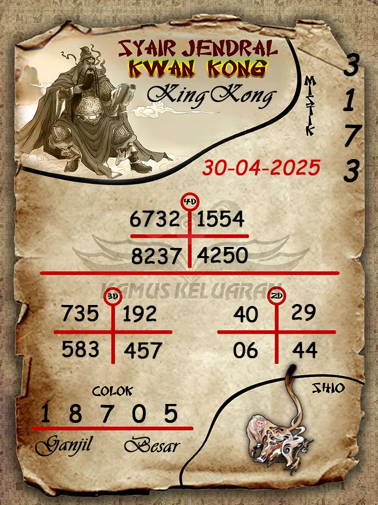 syair jendral kwan kong kingkong 30 04 2025