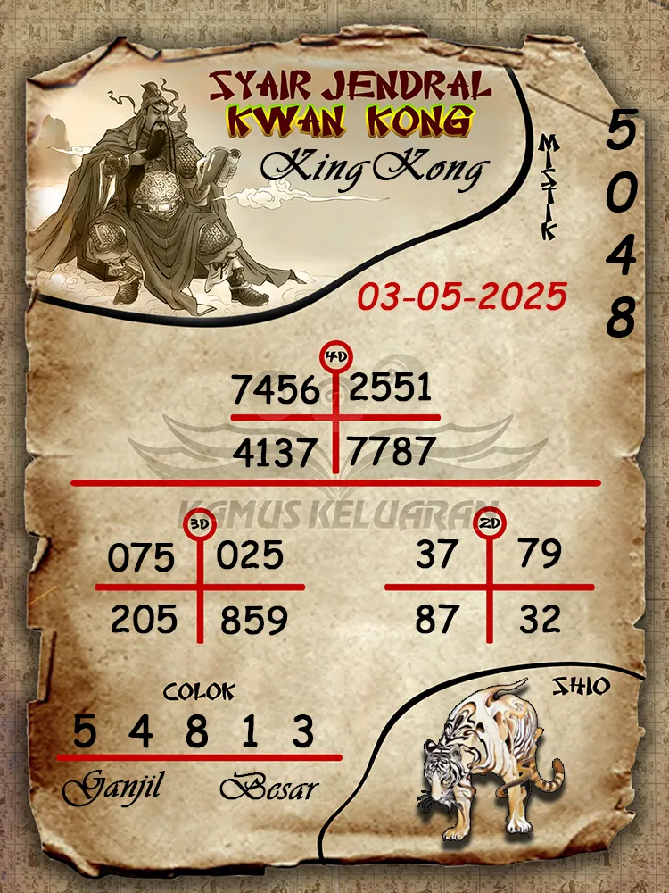 syair jendral kwan kong kingkong 03 05 2025