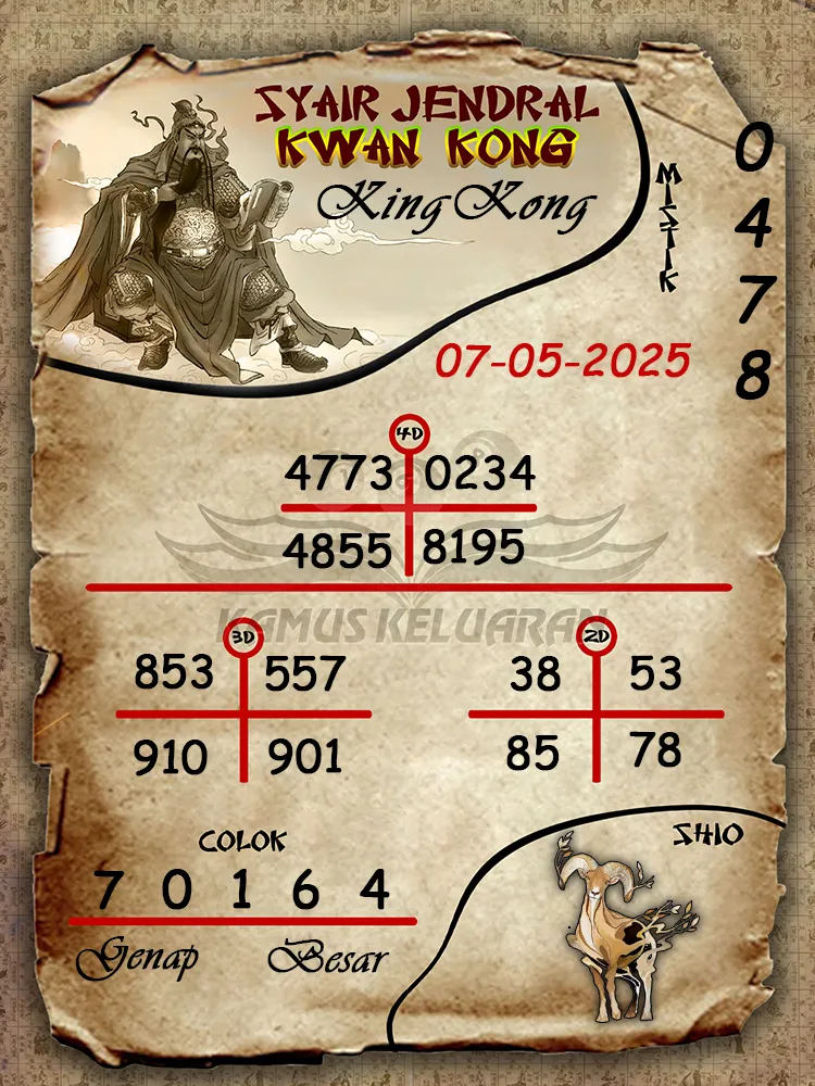 syair jendral kwan kong kingkong 07 05 2025