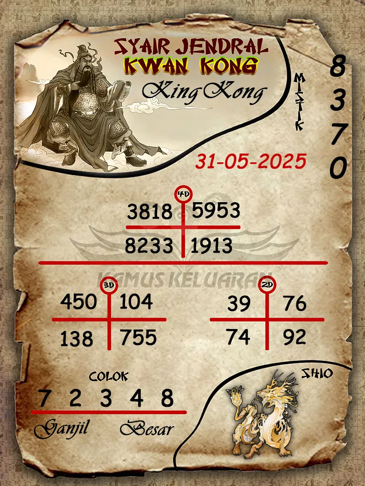 syair jendral kwan kong kingkong 31 05 2025