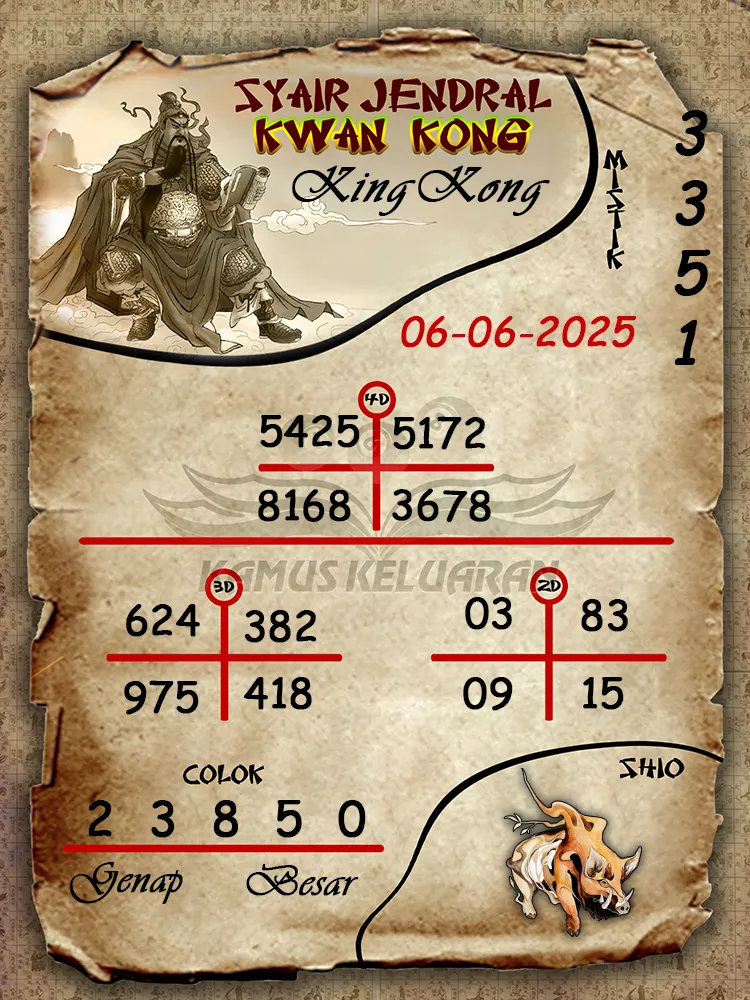 syair jendral kwan kong kingkong  06 06 2025